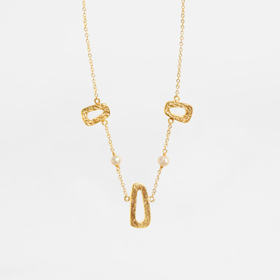 Ahjar Necklace with Pearls in 18K Brushed Gold