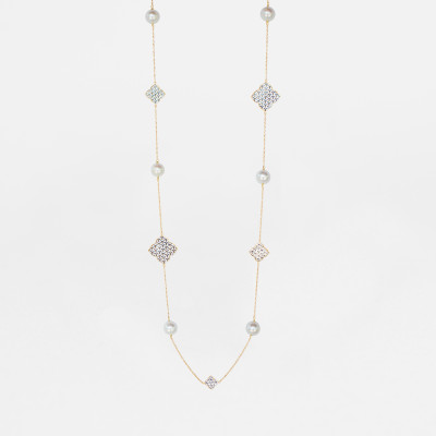 Arabesque Long Necklace with Pearl in 18K Gold