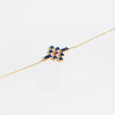 Tatreez Single Bracelet with Sapphires in 18K Gold