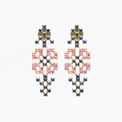 Tatreez Flower Earring with Sapphires in 18K Gold