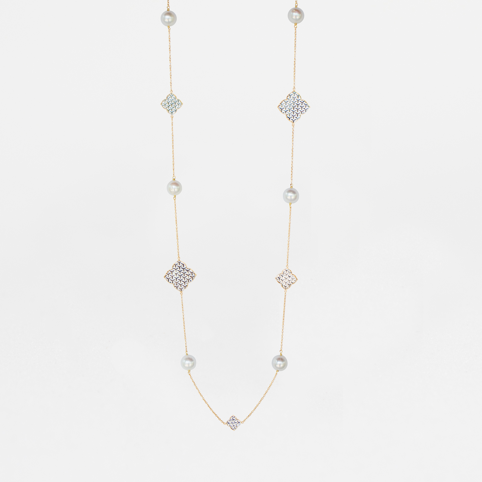 Arabesque Long Necklace with Pearl in 18K Gold