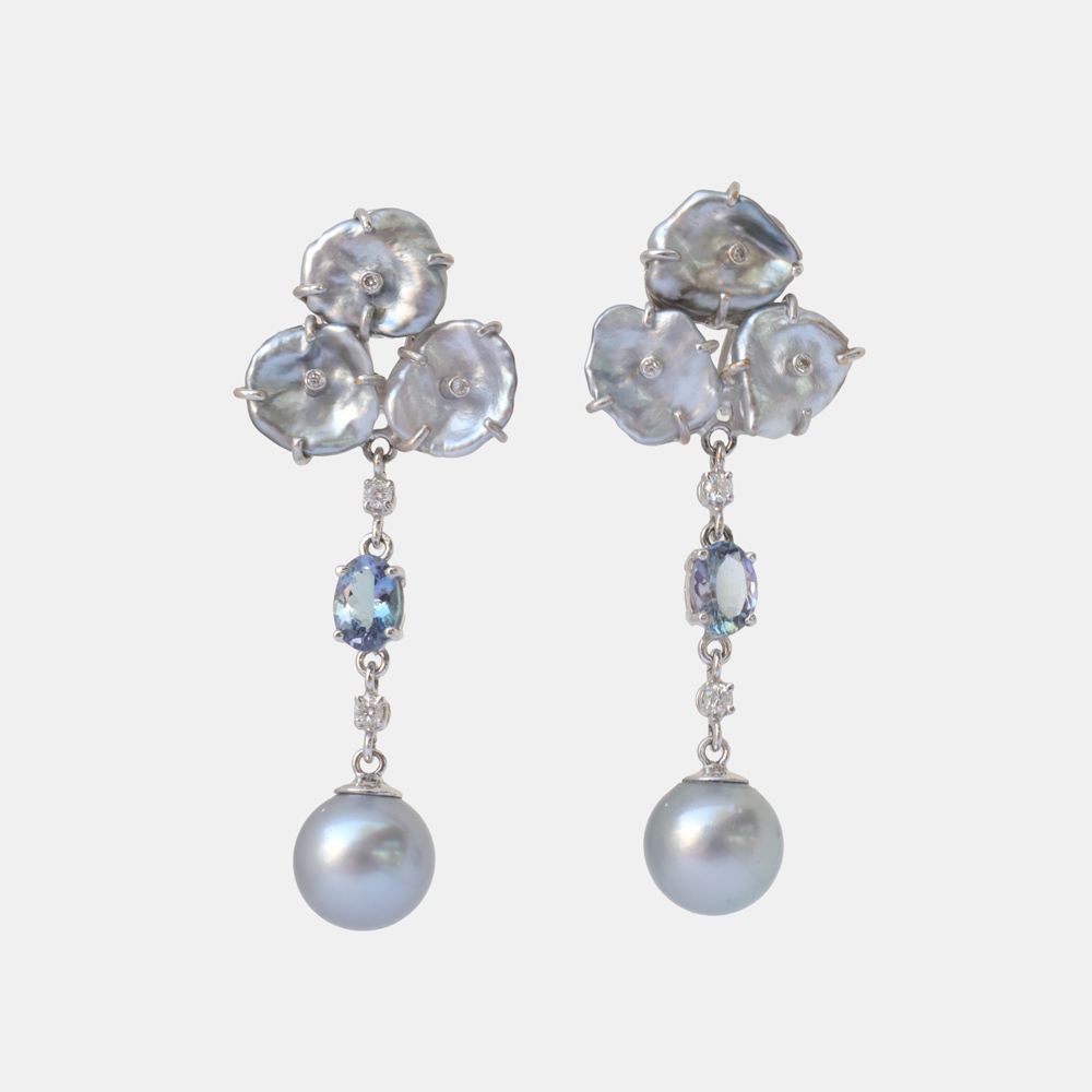 Collector's Edit Tahitian pearl, Tahitian Keshi Pearl and Tanzanite Earring