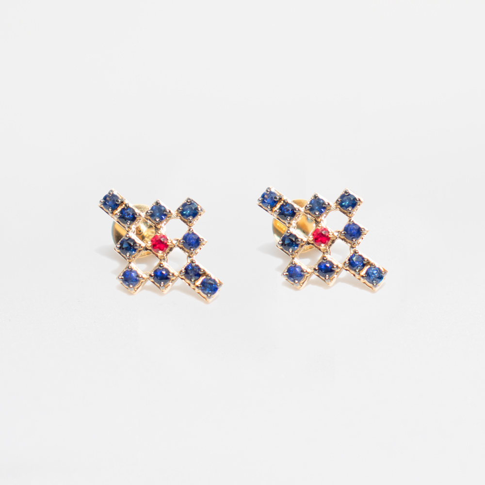 Tatreez Single Earring with Sapphires and 18K Gold